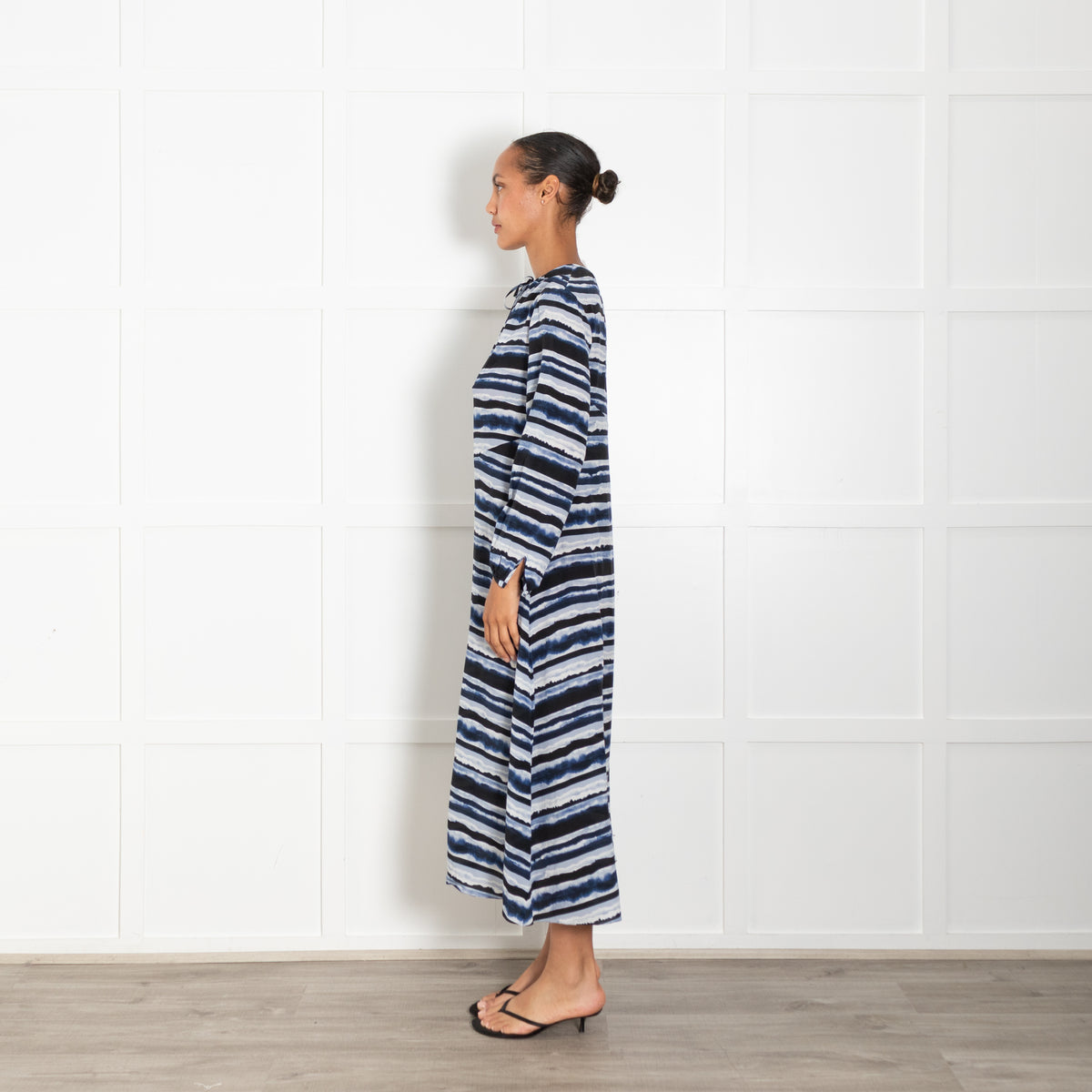 On The Island Blue Striped Silk Maxi Dress