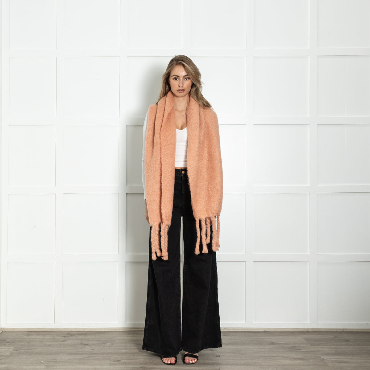 Jil Sander Peach Mohair And Wool Scarf With Giant Fringe