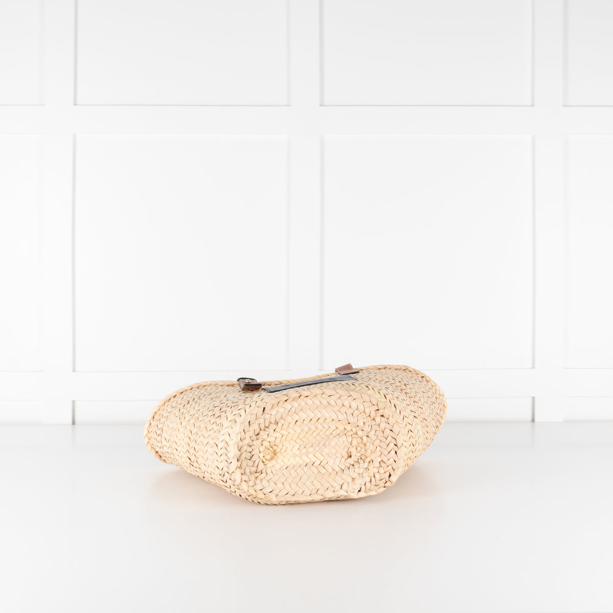 Loewe Tan Raffia Basket Bag With Navy Anagram Logo