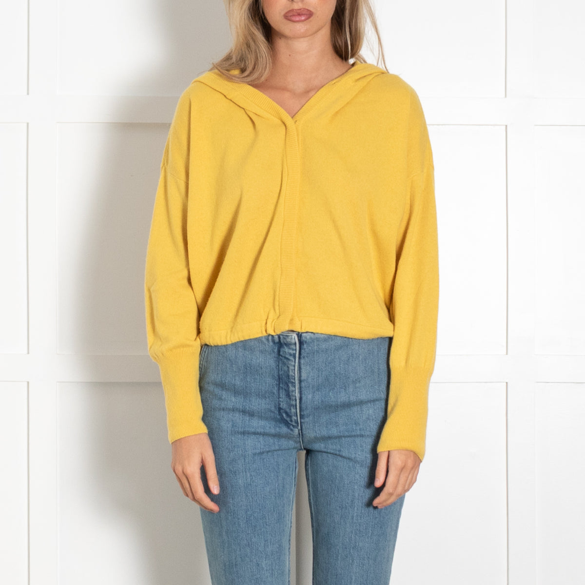Me + Em Yellow Front Button Up Cashmere Hoodie