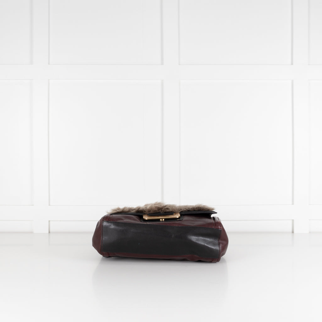 Diane Von Furstenberg Burgundy Fur Flap Harper Charlotte Shoulder Bag