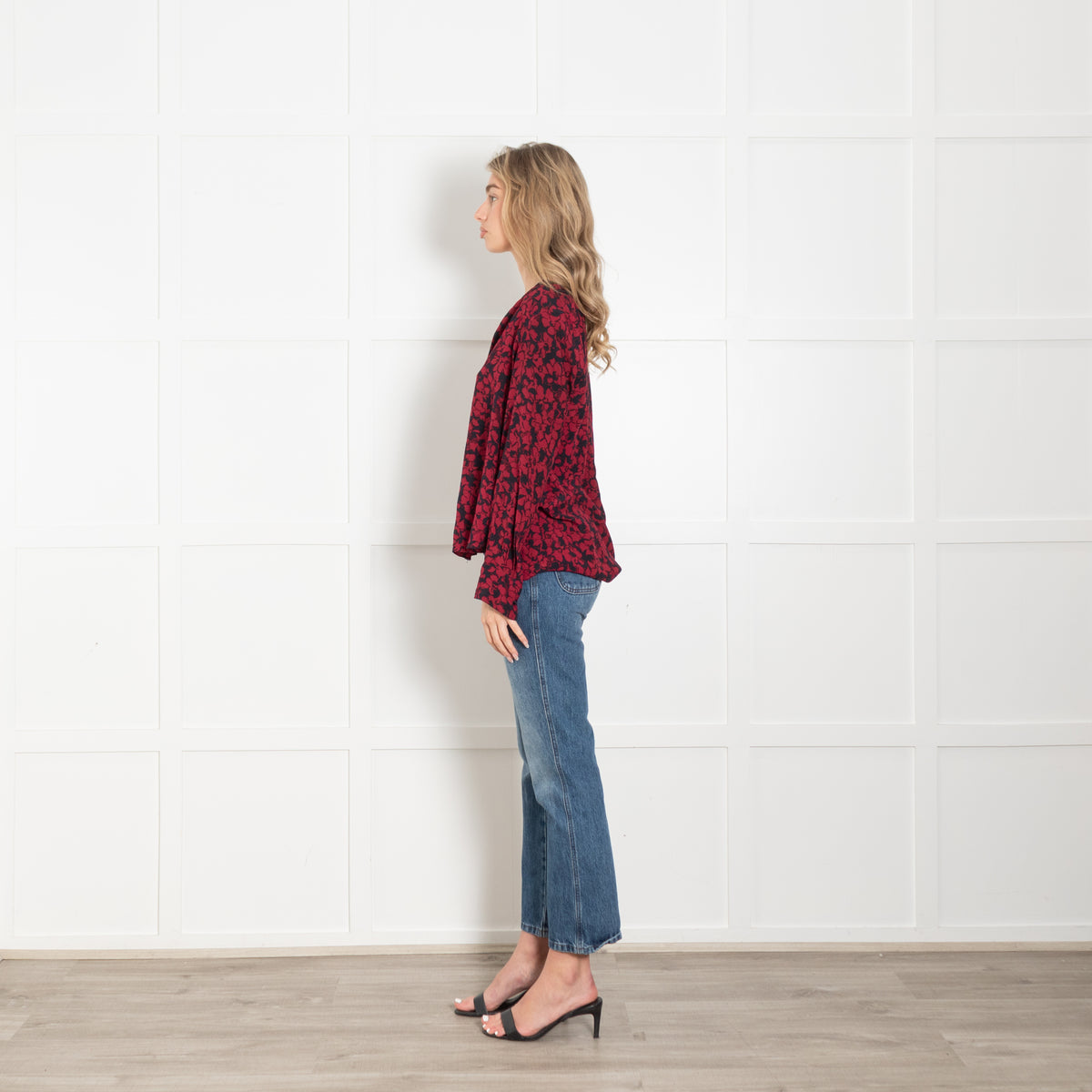 Zadig & Voltaire Red and Navy Floral Long Sleeve Blouse
