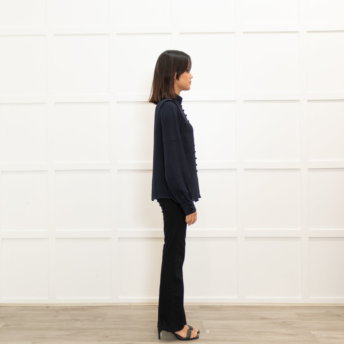 Goat Navy Button Front Blouse