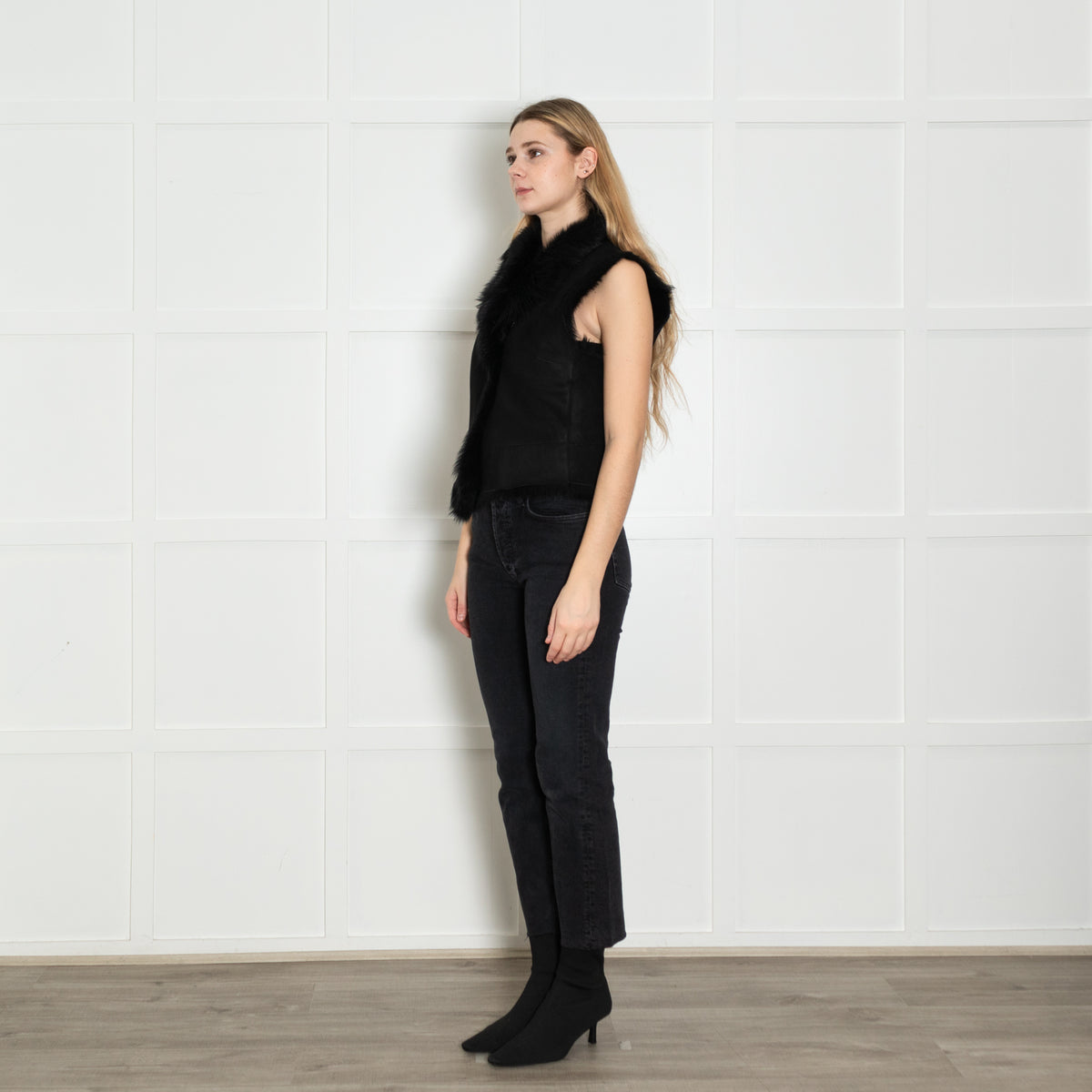 Joseph Black Fur Lining Lambskin Leather Gilet
