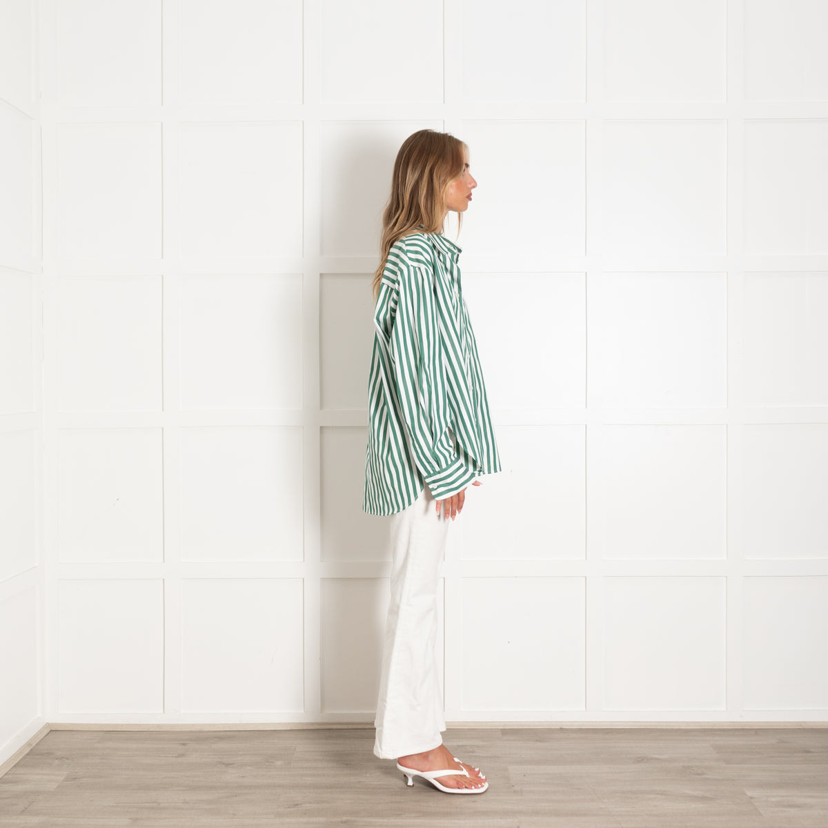 The Frankie Shop Green And White Stripe Oversized Shirt