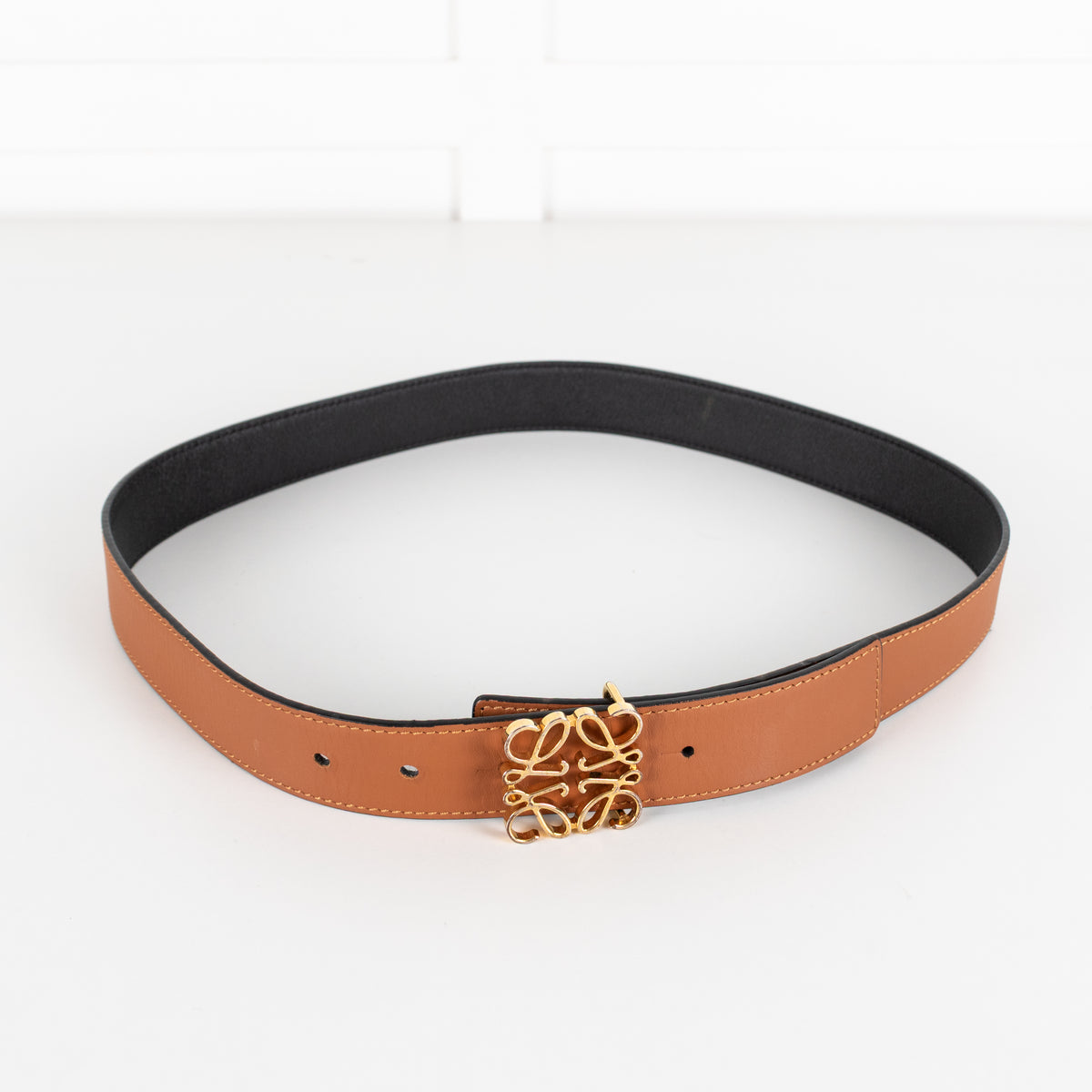 Loewe Tan  Leather Anagram Bombe Reversible Belt