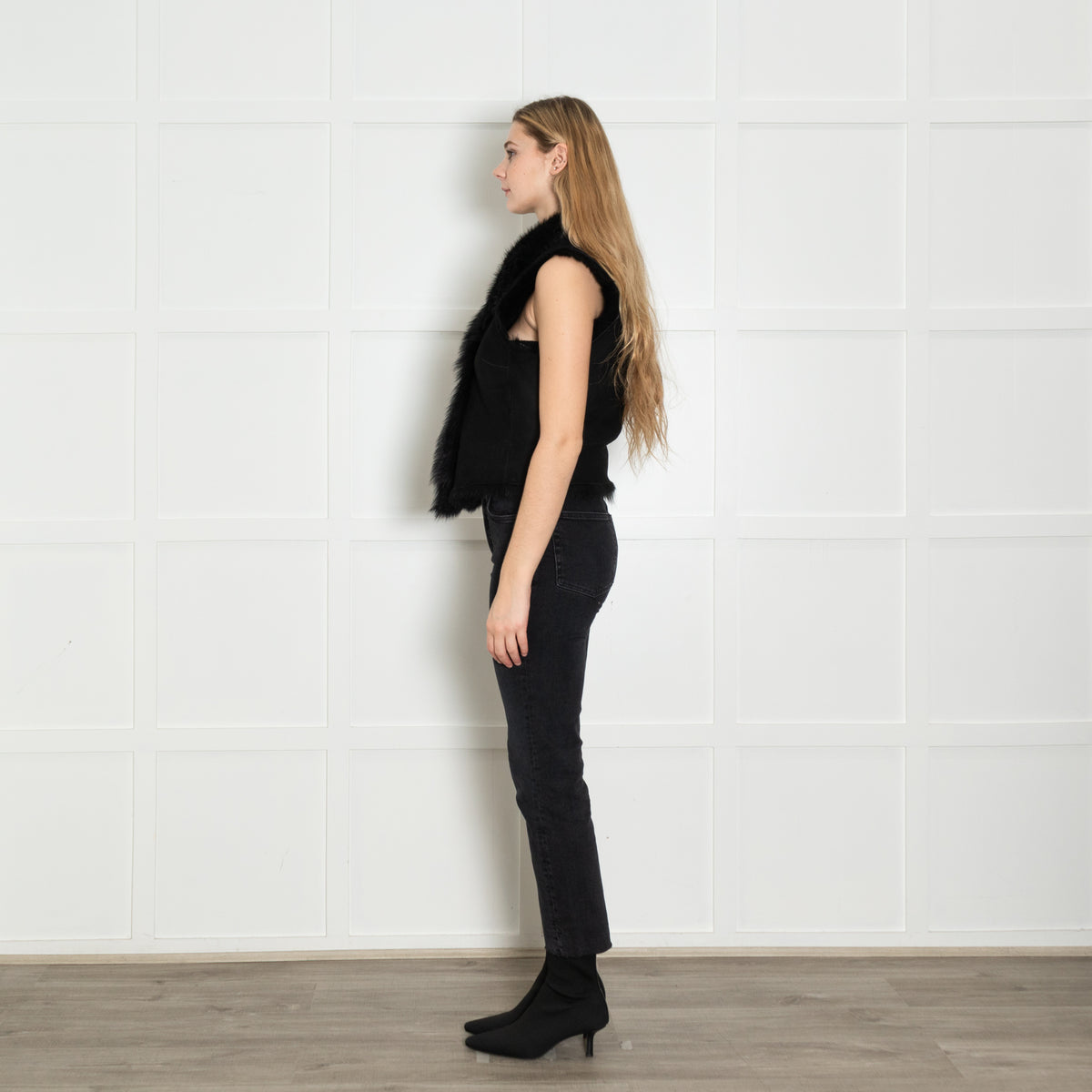 Joseph Black Fur Lining Lambskin Leather Gilet