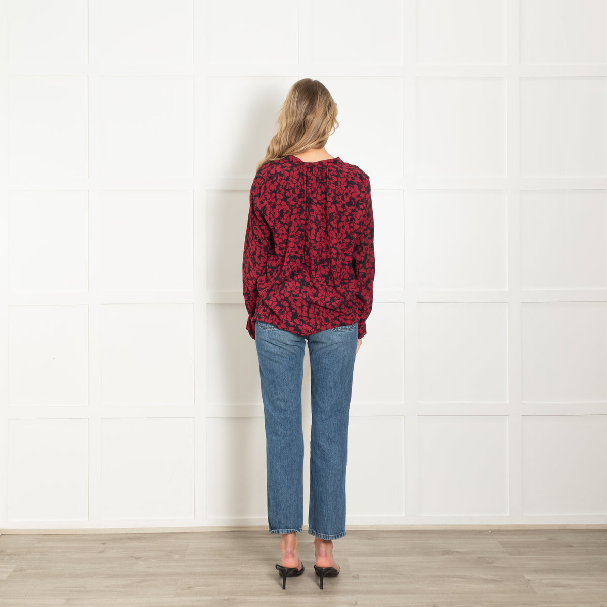 Zadig & Voltaire Red and Navy Floral Long Sleeve Blouse