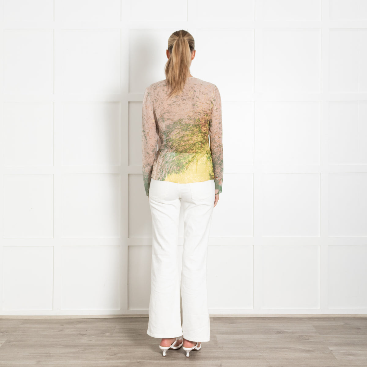 Akris Cream Peach Green Silk Sheer Top
