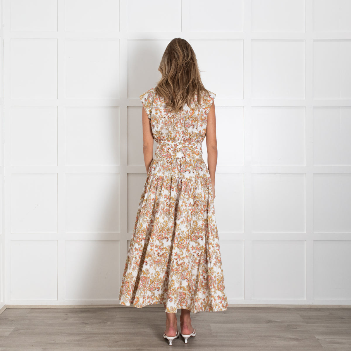 Me + Em Yellow and Orange Paisley Dress With Belt