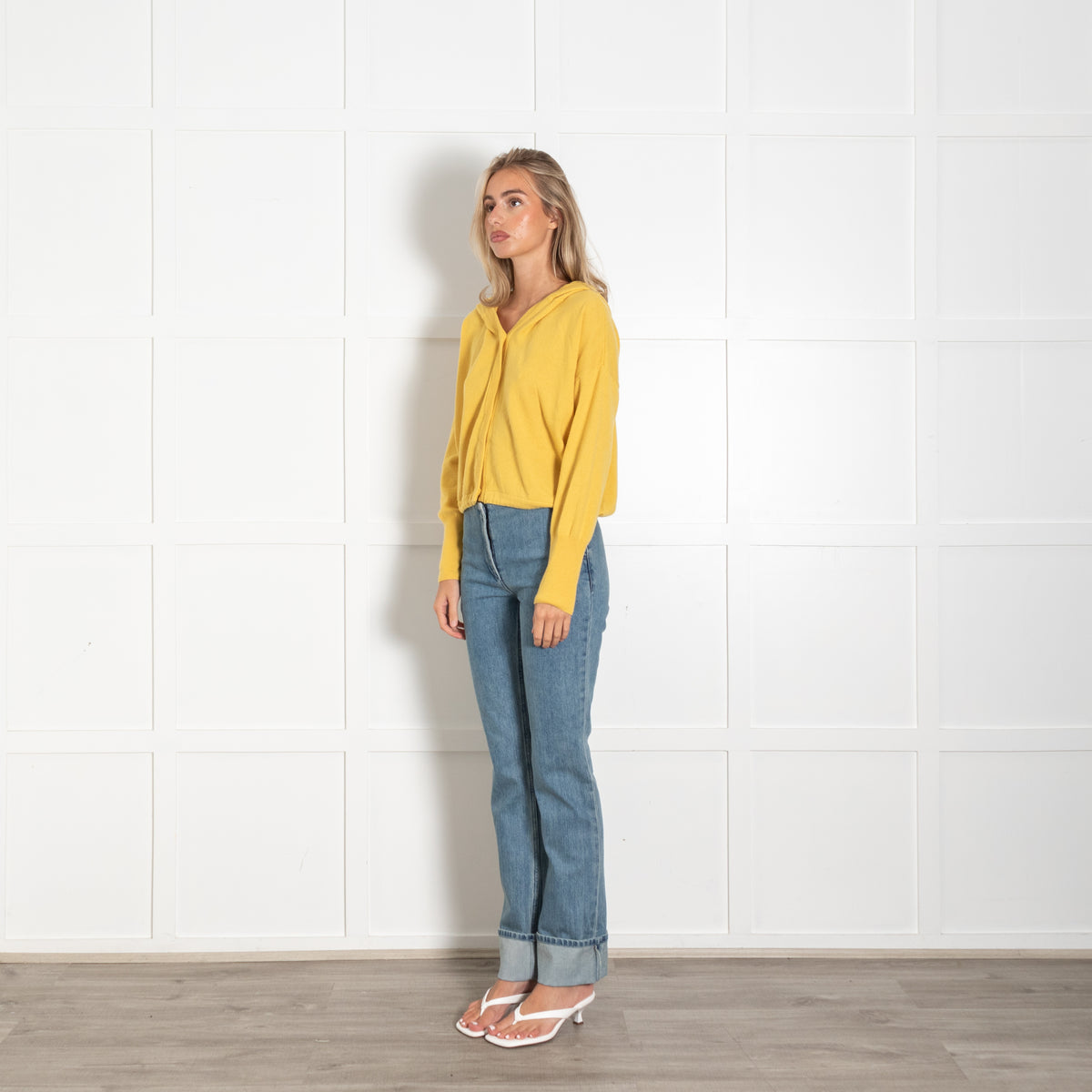 Me + Em Yellow Front Button Up Cashmere Hoodie