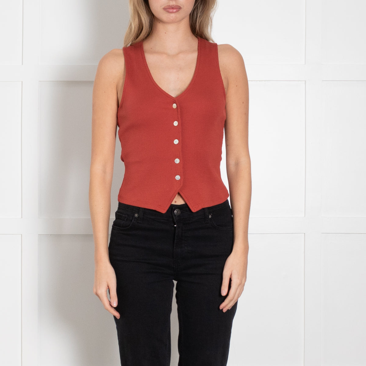 Veronica Beard Rust Ribbed Waistcoat