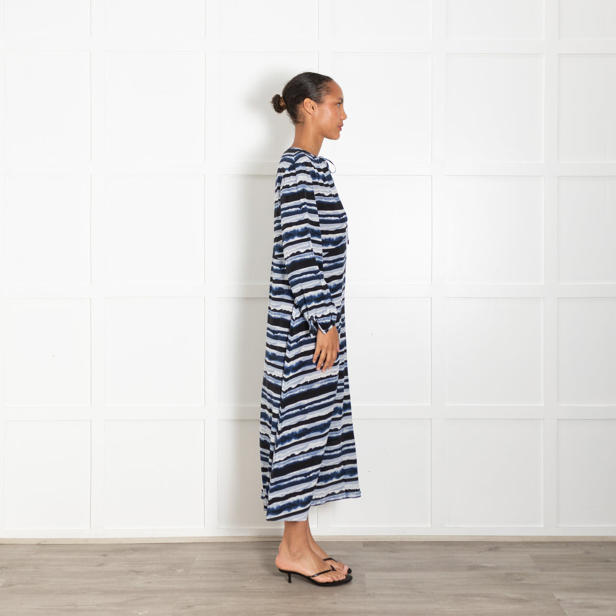 On The Island Blue Striped Silk Maxi Dress