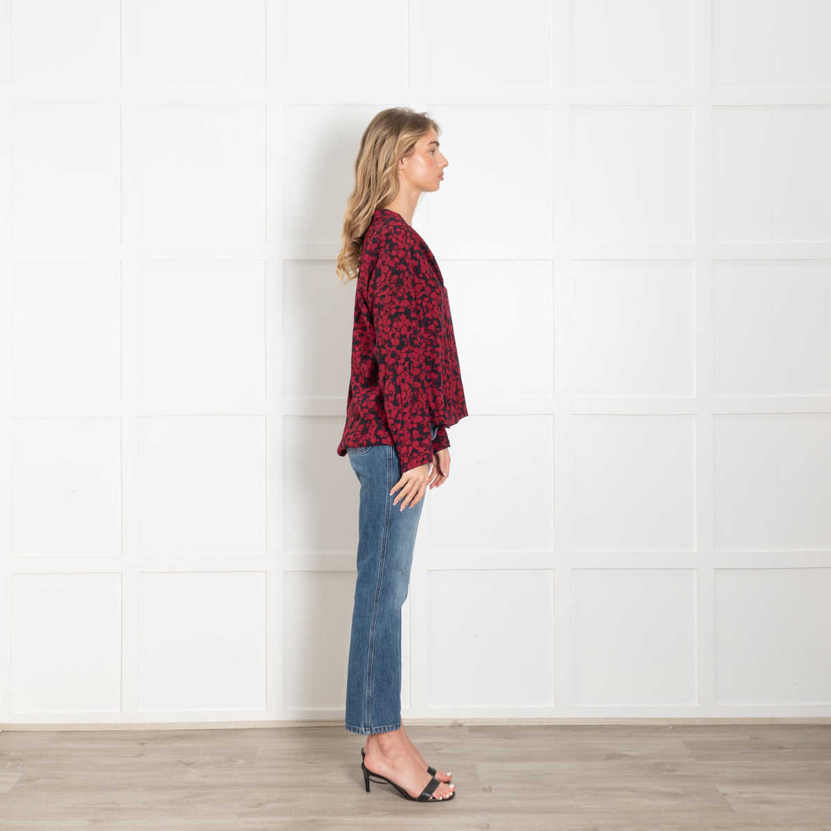 Zadig & Voltaire Red and Navy Floral Long Sleeve Blouse