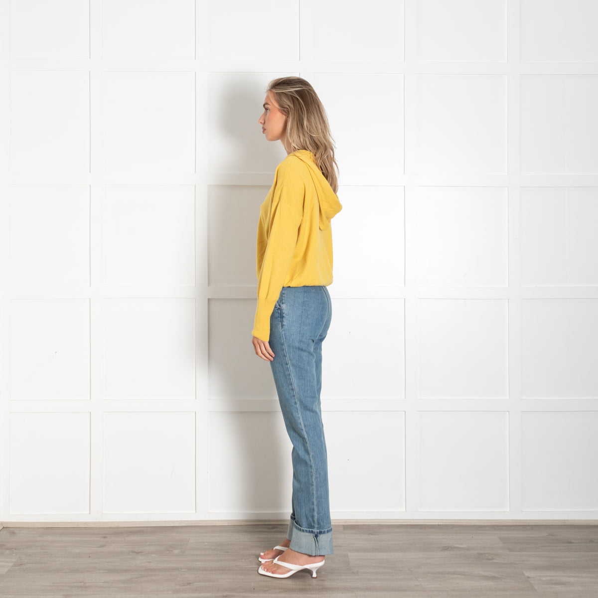 Me + Em Yellow Front Button Up Cashmere Hoodie