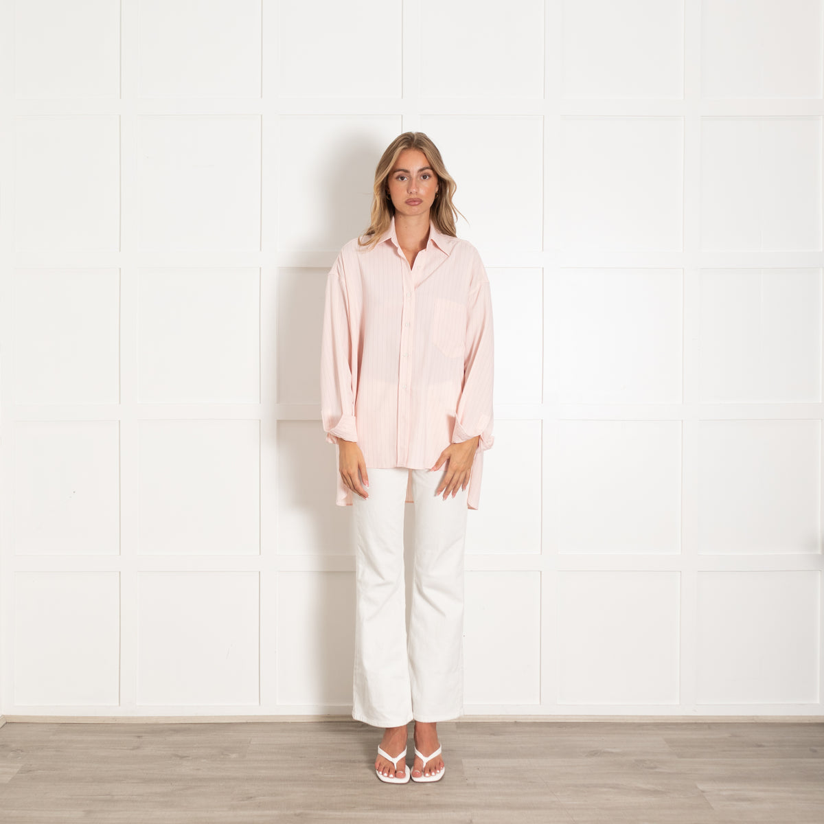 The Frankie Shop Pink Oversized Pinstripe Shirt