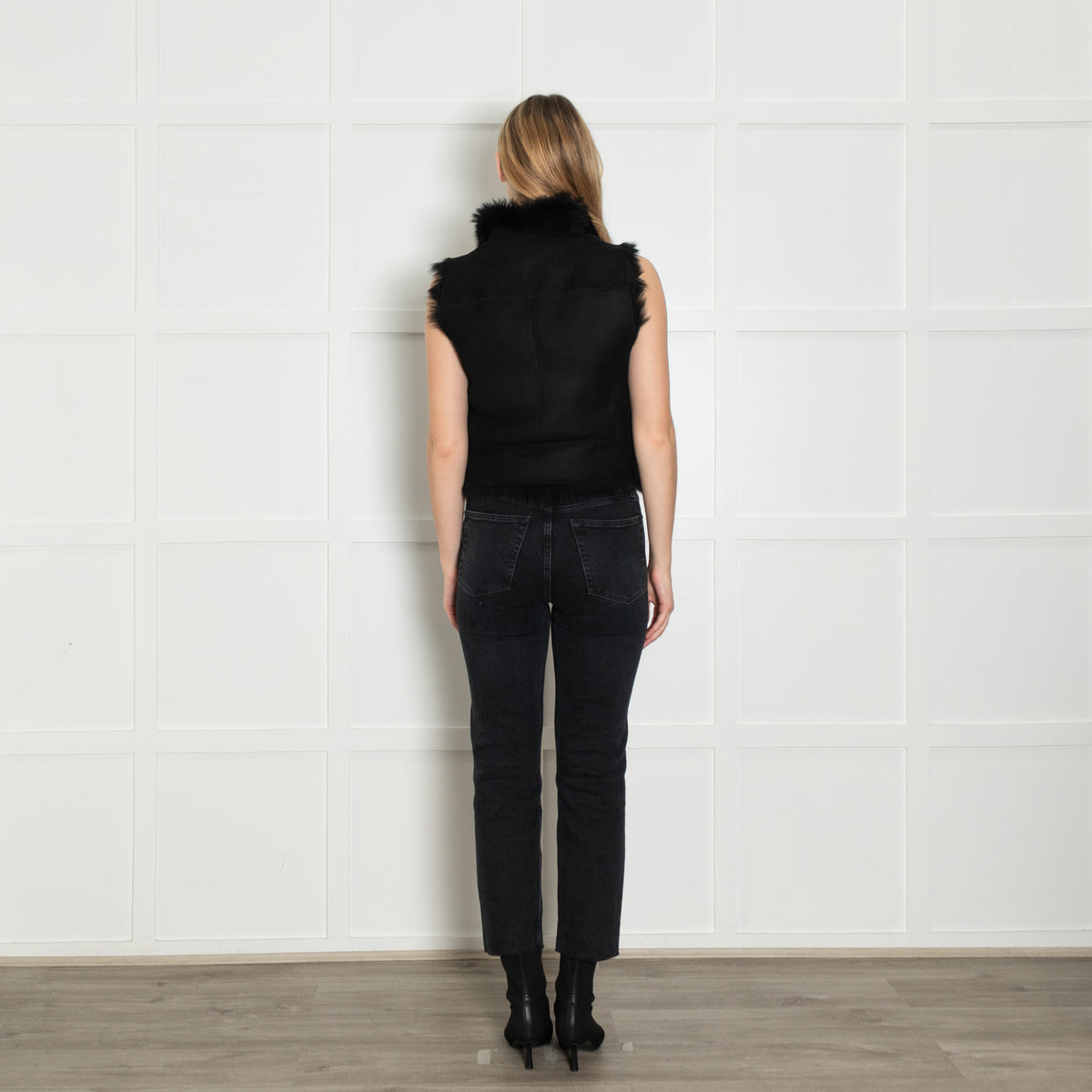 Joseph Black Fur Lining Lambskin Leather Gilet