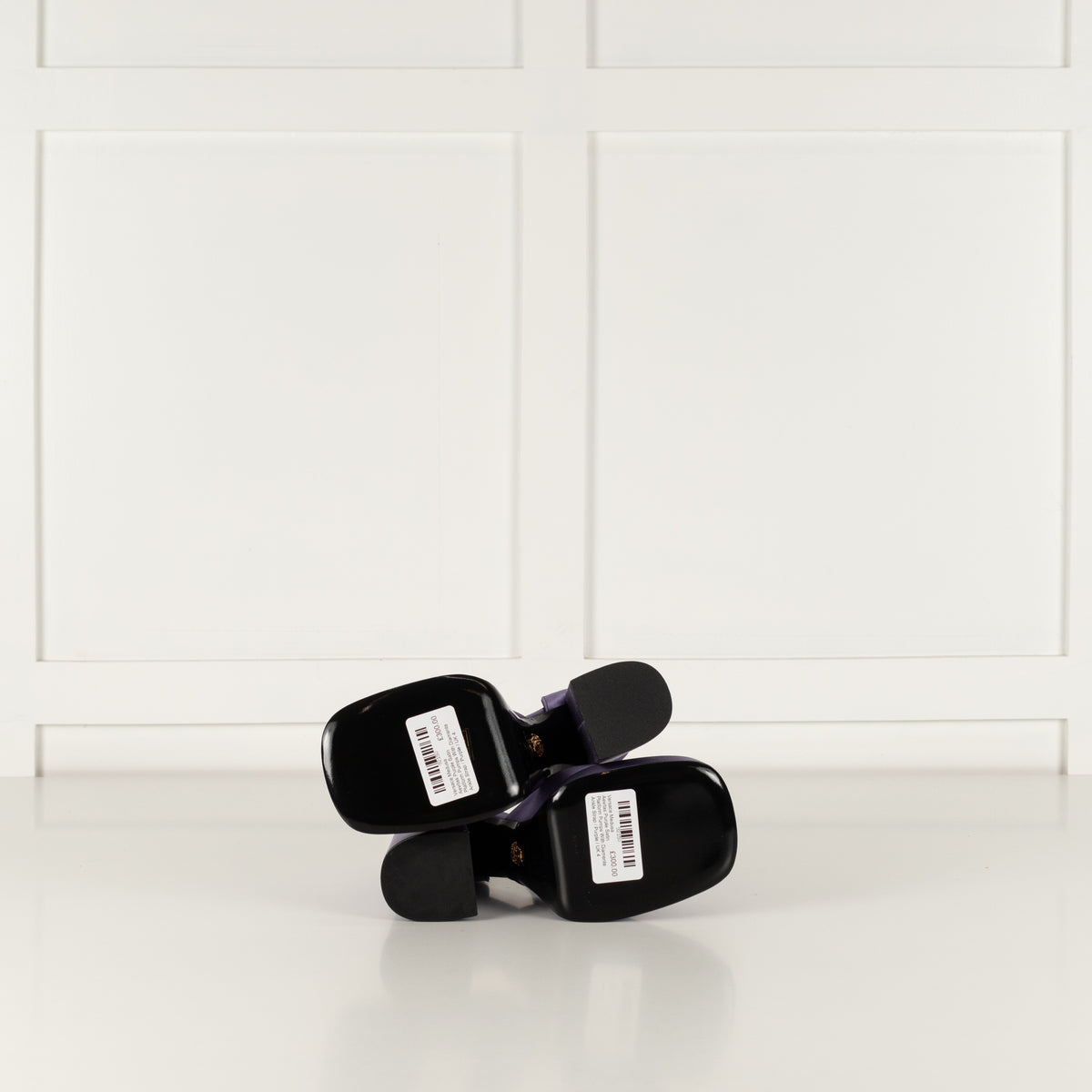 Versace Medusa Aevitas Purple Satin Platform Pumps With Diamente Ankle Strap