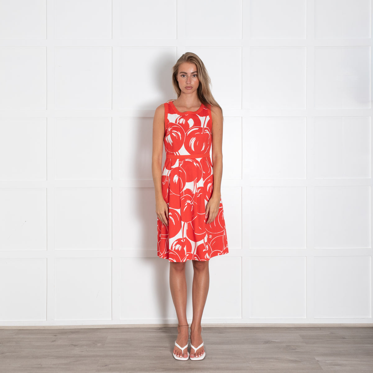 Max Mara Studio Red Cherry Print Sleeveless Cotton Dress
