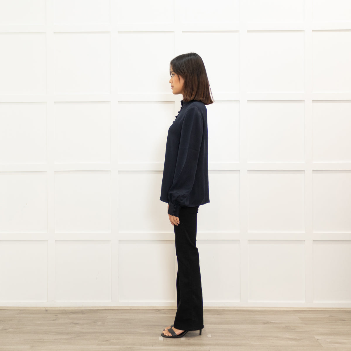 Goat Navy Button Front Blouse