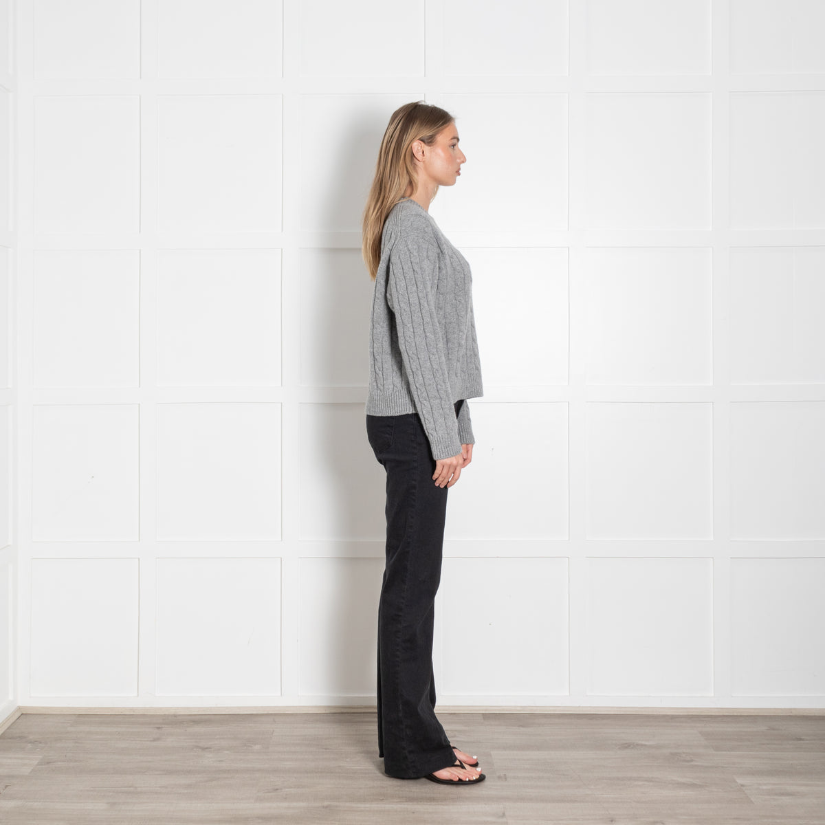 &Daughter Light Grey Cable Wool Jumper