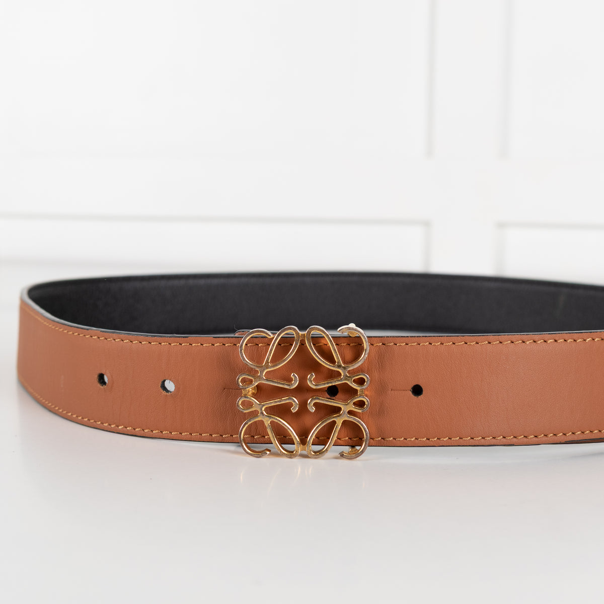 Loewe Tan  Leather Anagram Bombe Reversible Belt
