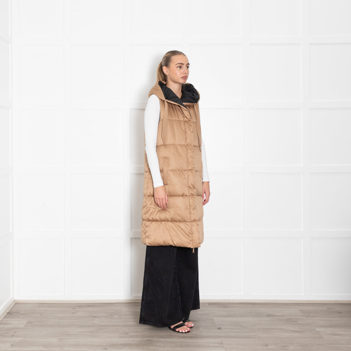 Rino & Pelle Long Brown Puffa Gilet With Hood