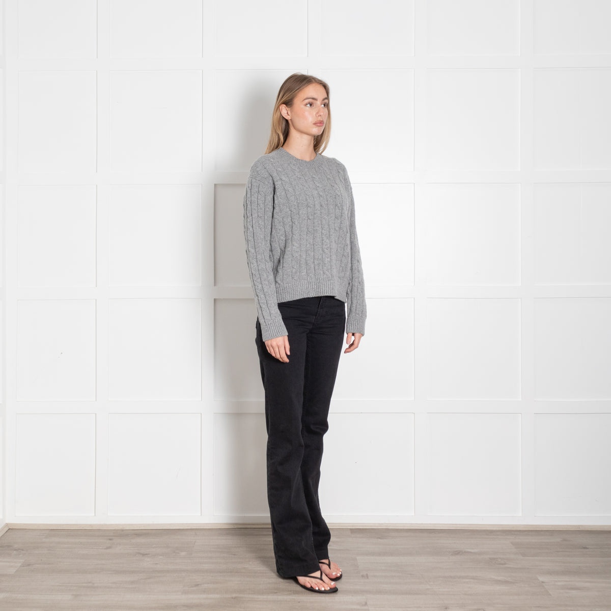 &Daughter Light Grey Cable Wool Jumper