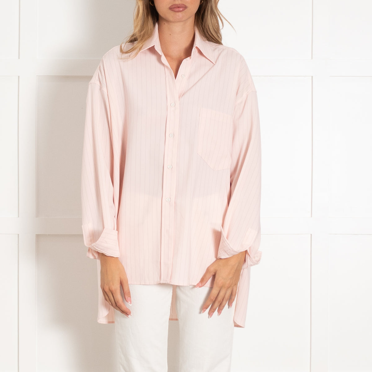 The Frankie Shop Pink Oversized Pinstripe Shirt