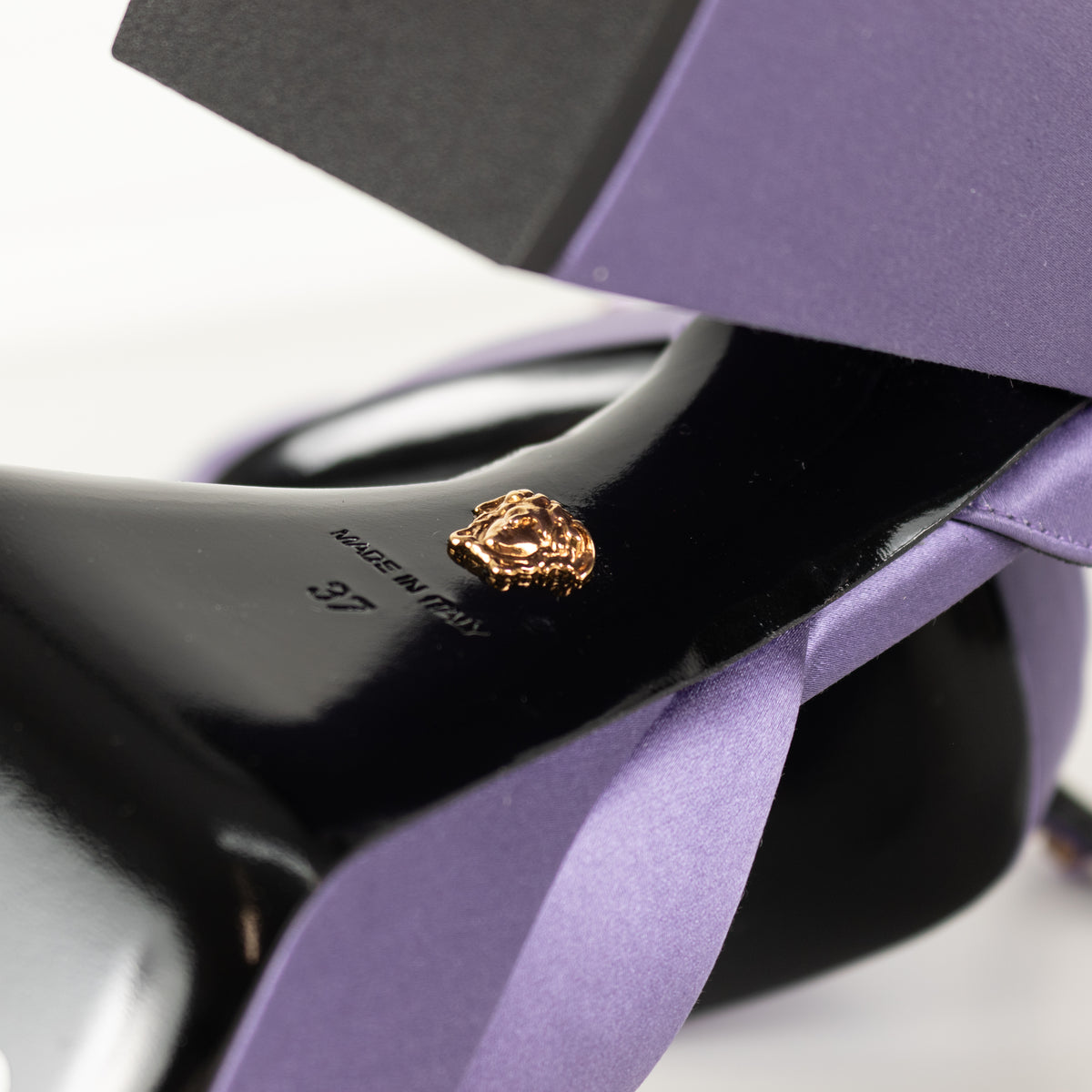 Versace Medusa Aevitas Purple Satin Platform Pumps With Diamente Ankle Strap