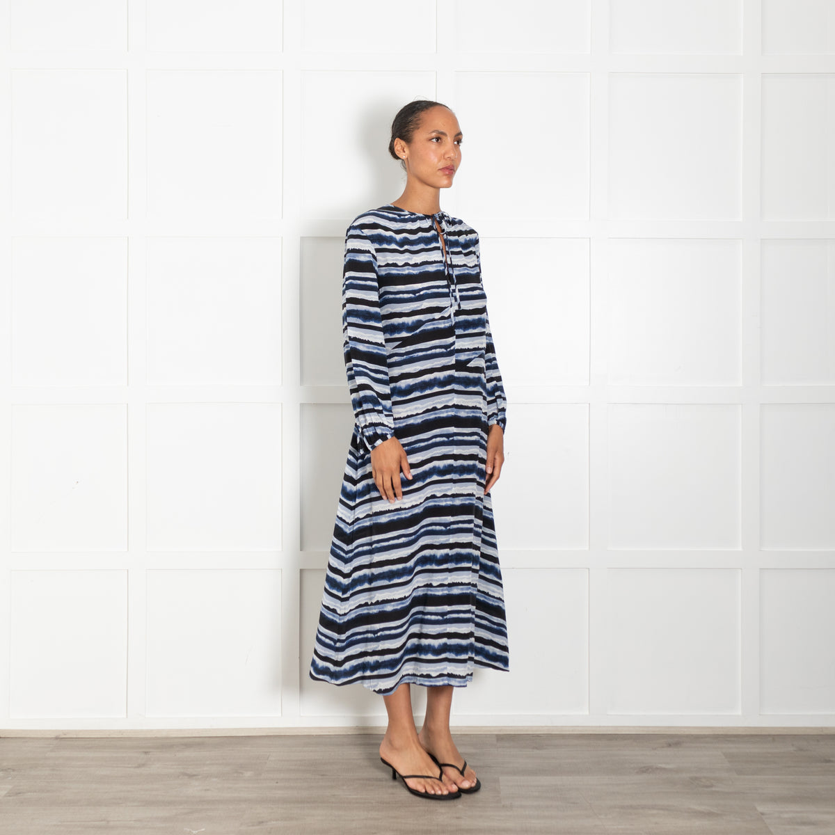 On The Island Blue Striped Silk Maxi Dress
