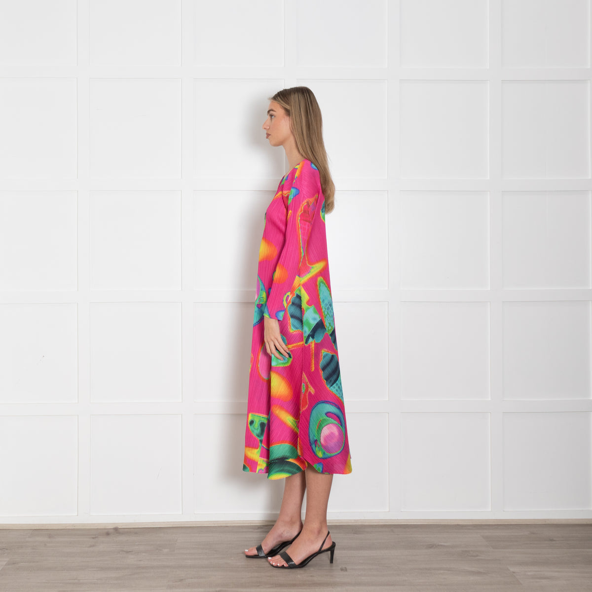 Pleats Please Pink Multi Colour Thermal Foods Print Dress