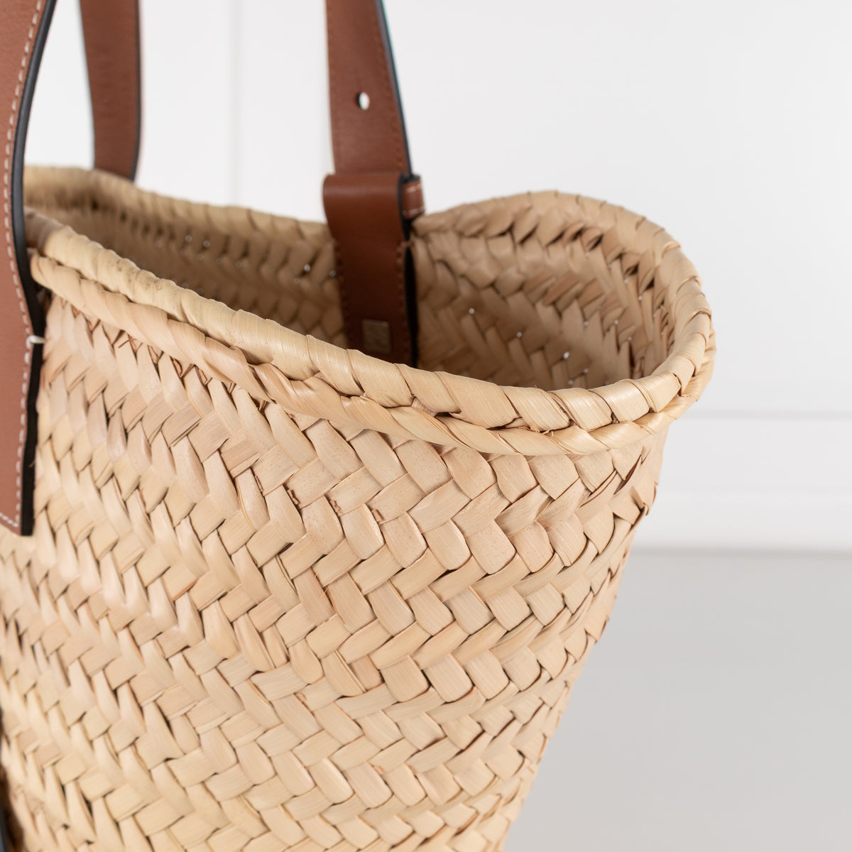 Loewe Tan Raffia Basket Bag With Navy Anagram Logo