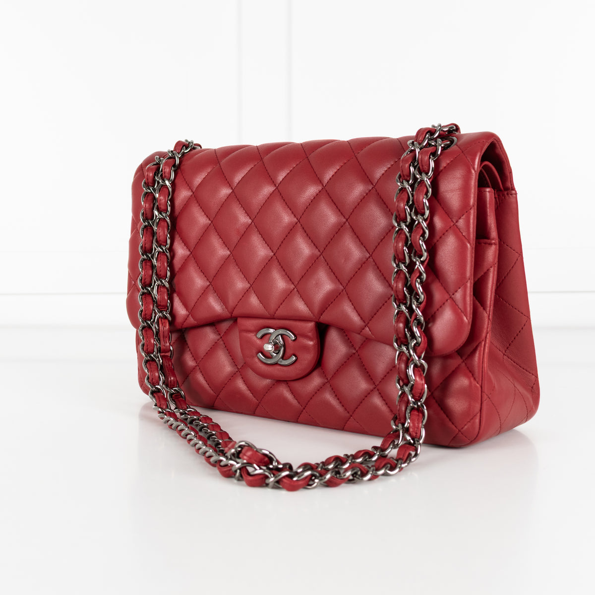 Chanel Red Jumbo Lambskin Flap Bag