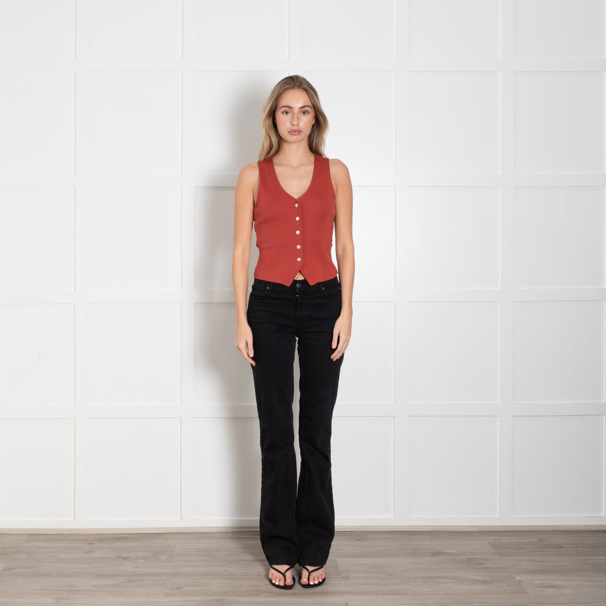 Veronica Beard Rust Ribbed Waistcoat