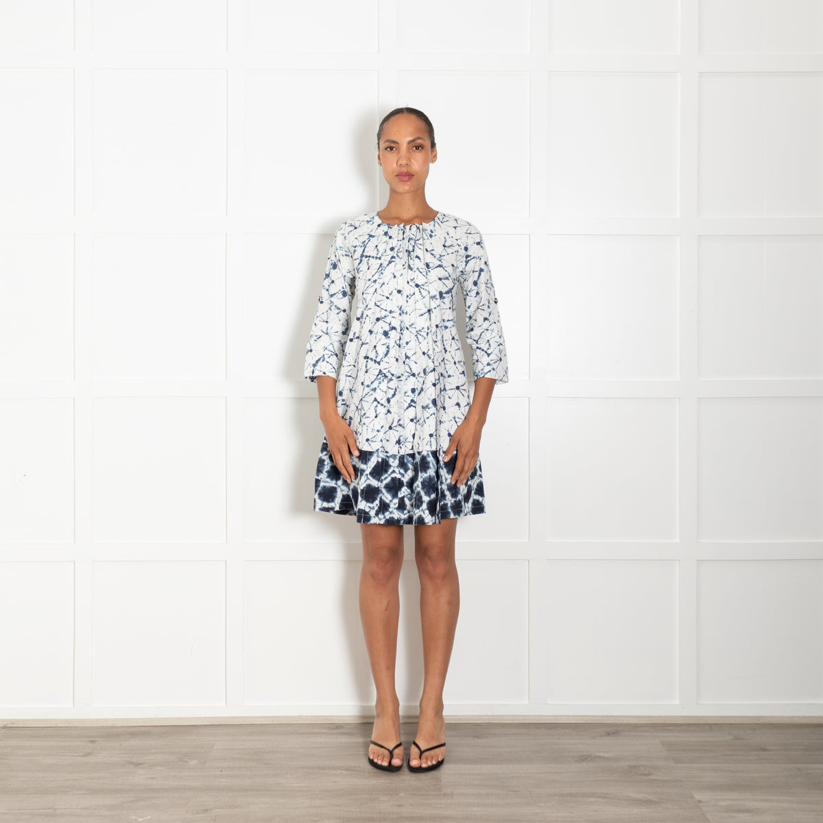 Thakoon Blue & White Batique Pleated Coat Dress UK 8