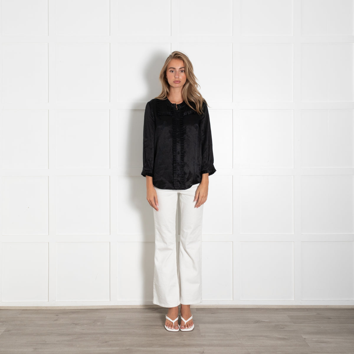 See By Chloe Black Frilled Silk Shirt