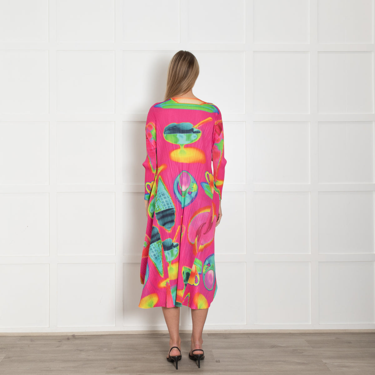 Pleats Please Pink Multi Colour Thermal Foods Print Dress