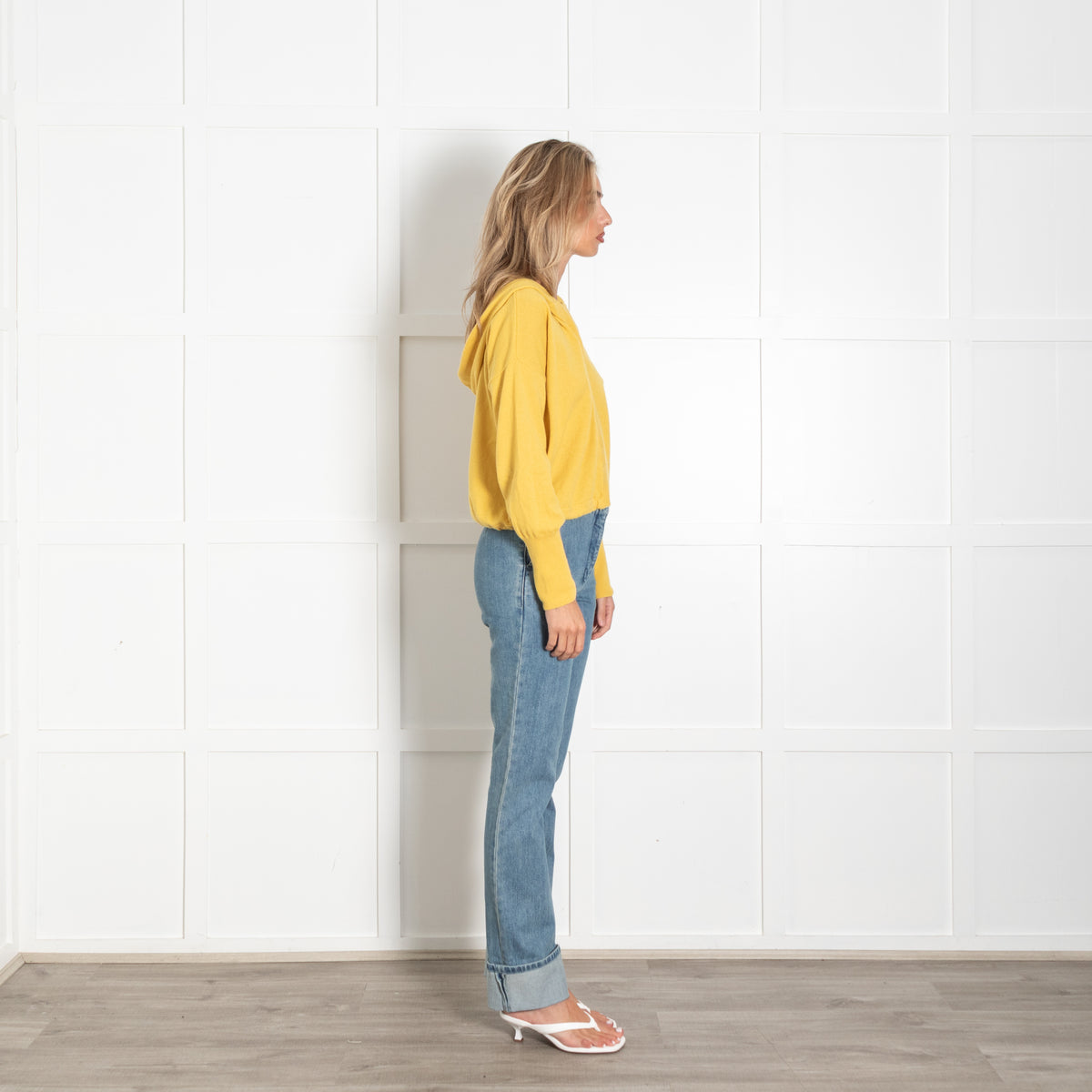 Me + Em Yellow Front Button Up Cashmere Hoodie