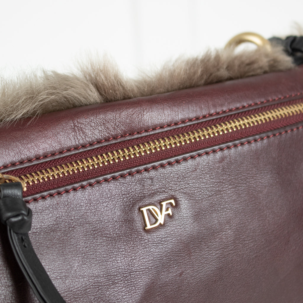 Diane Von Furstenberg Burgundy Fur Flap Harper Charlotte Shoulder Bag