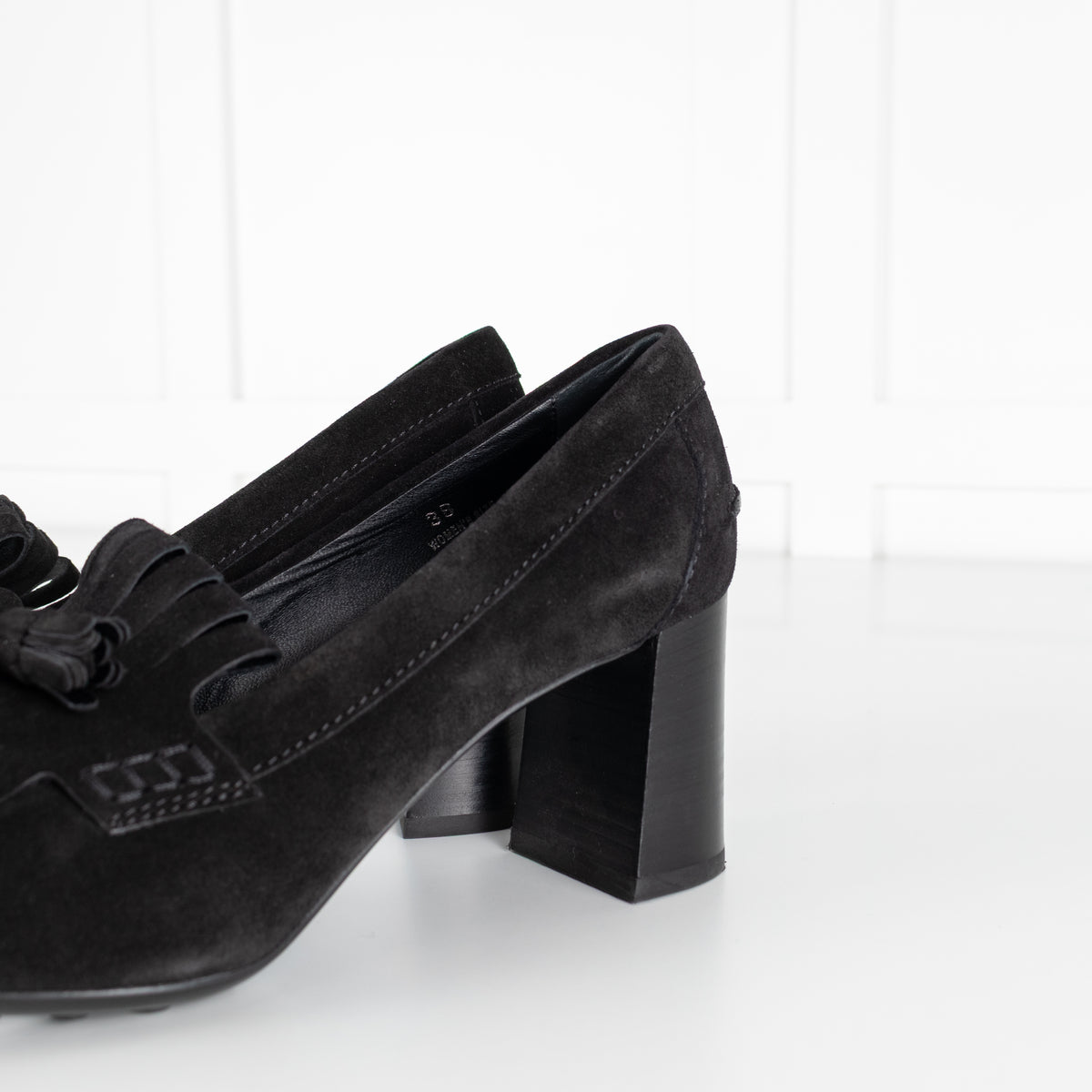 Tod's Black Suede Gomma Heeled Tasselled Loafer