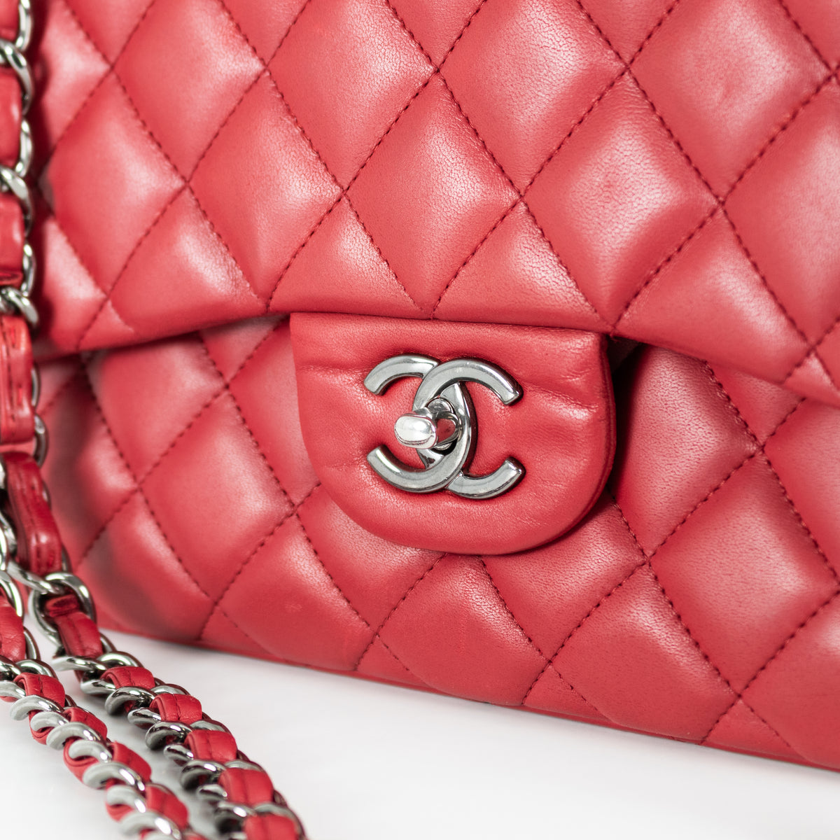 Chanel Red Jumbo Lambskin Flap Bag