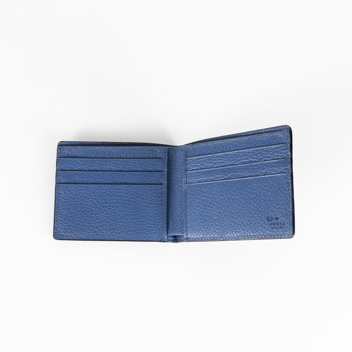 Gucci Black Textured Leather Interlocking GG Bifold Wallet With Blue Interior