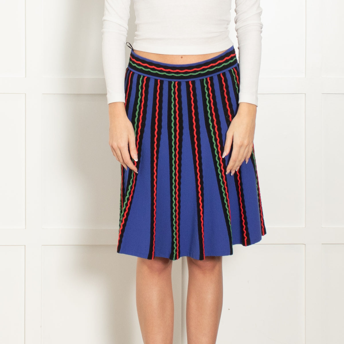 Missoni Blue Black Red Green Knitted Stripe Skirt