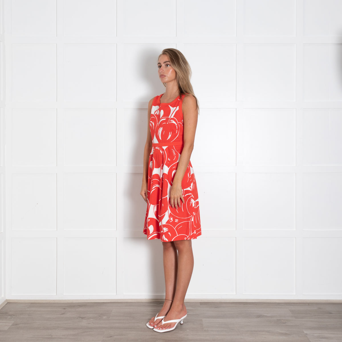 Max Mara Studio Red Cherry Print Sleeveless Cotton Dress