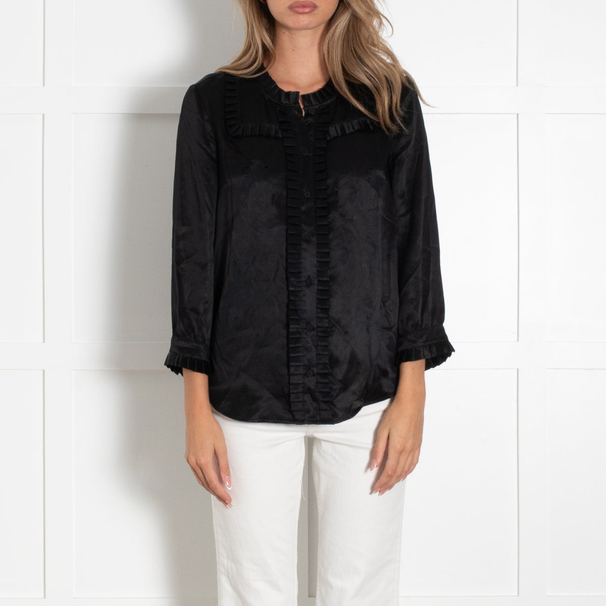 See By Chloe Black Frilled Silk Shirt