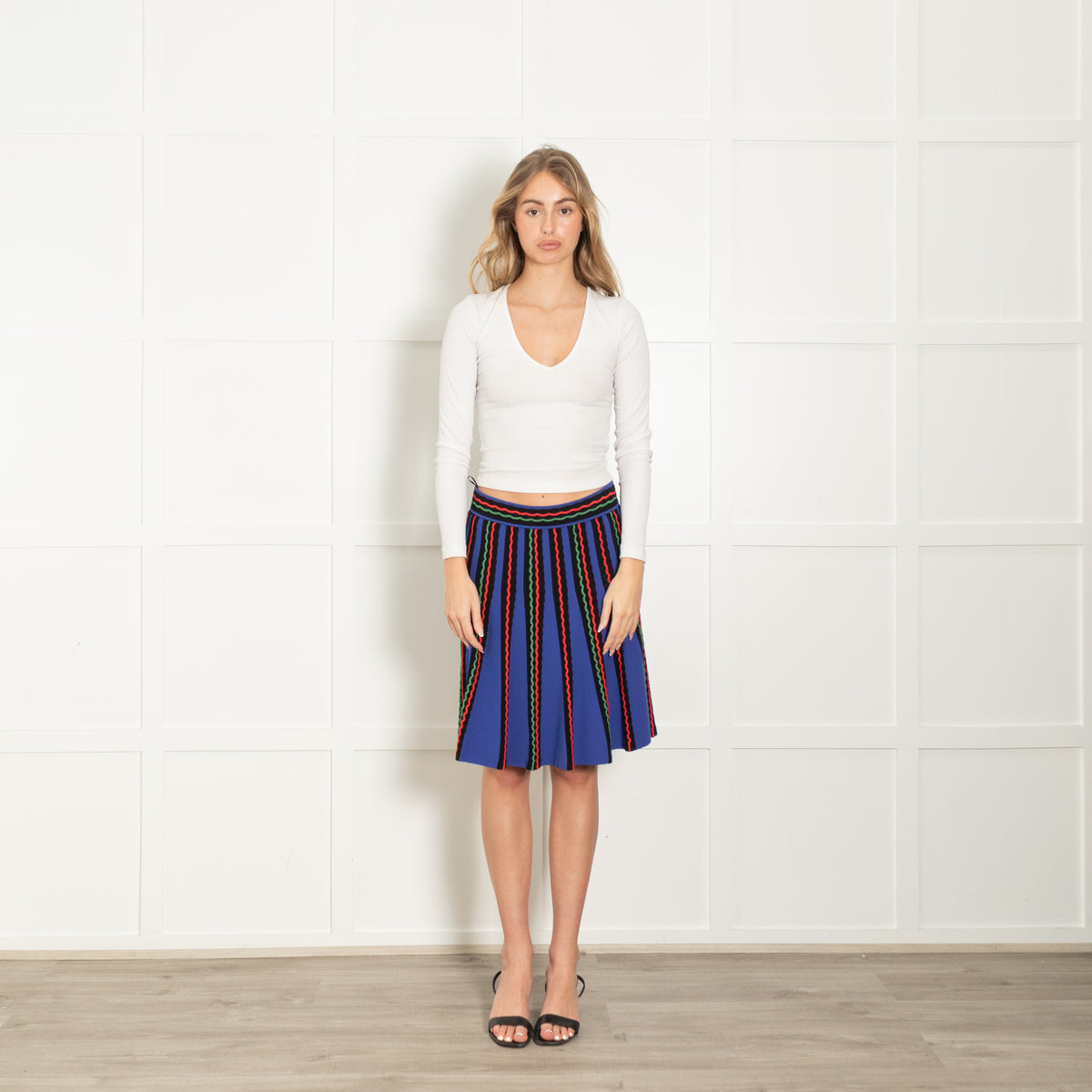 Missoni Blue Black Red Green Knitted Stripe Skirt