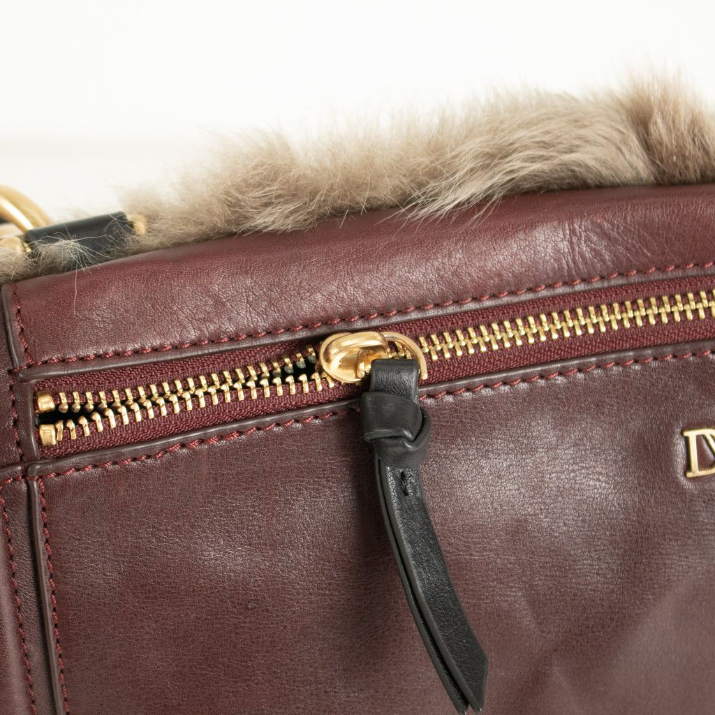 Diane Von Furstenberg Burgundy Fur Flap Harper Charlotte Shoulder Bag