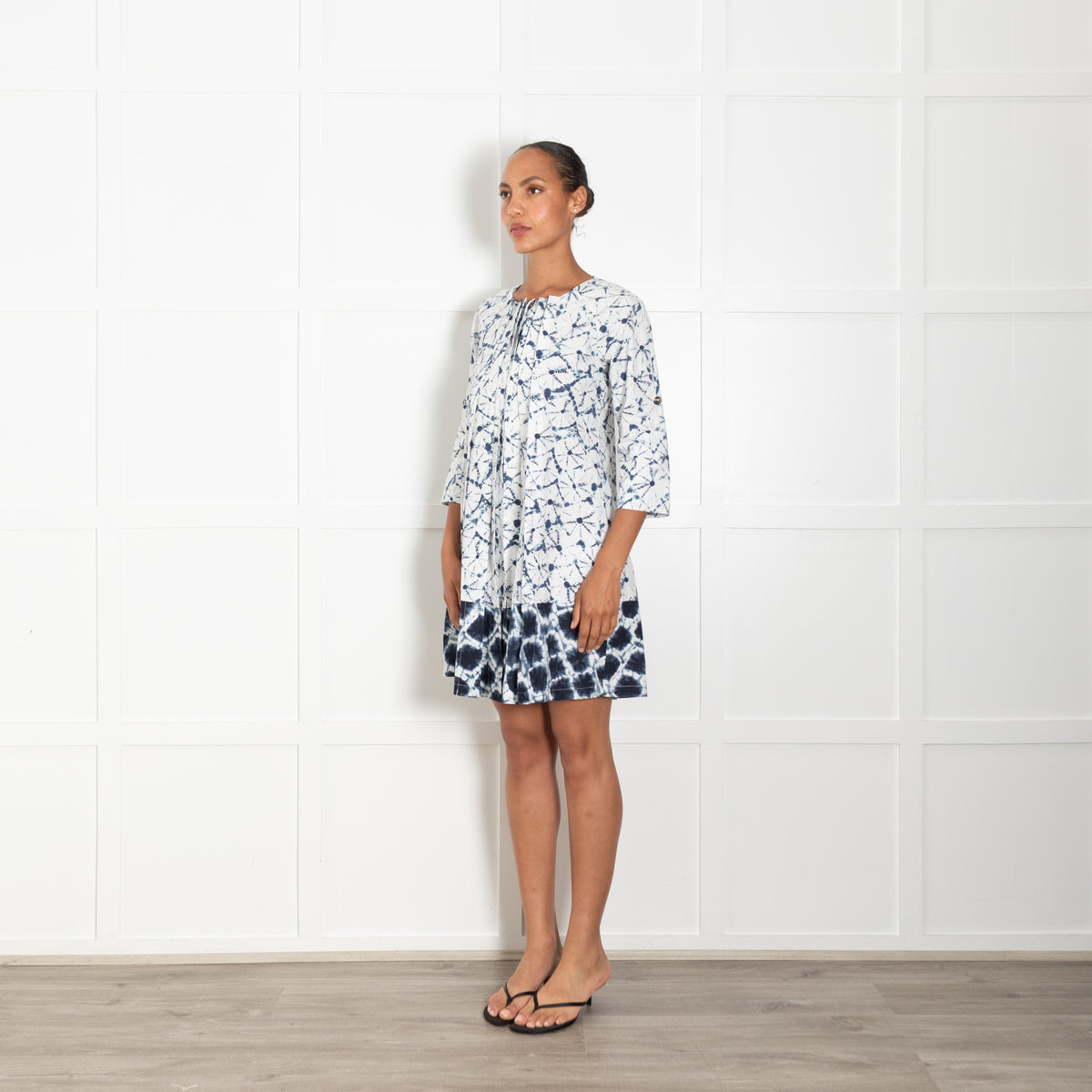 Thakoon Blue & White Batique Pleated Coat Dress UK 8