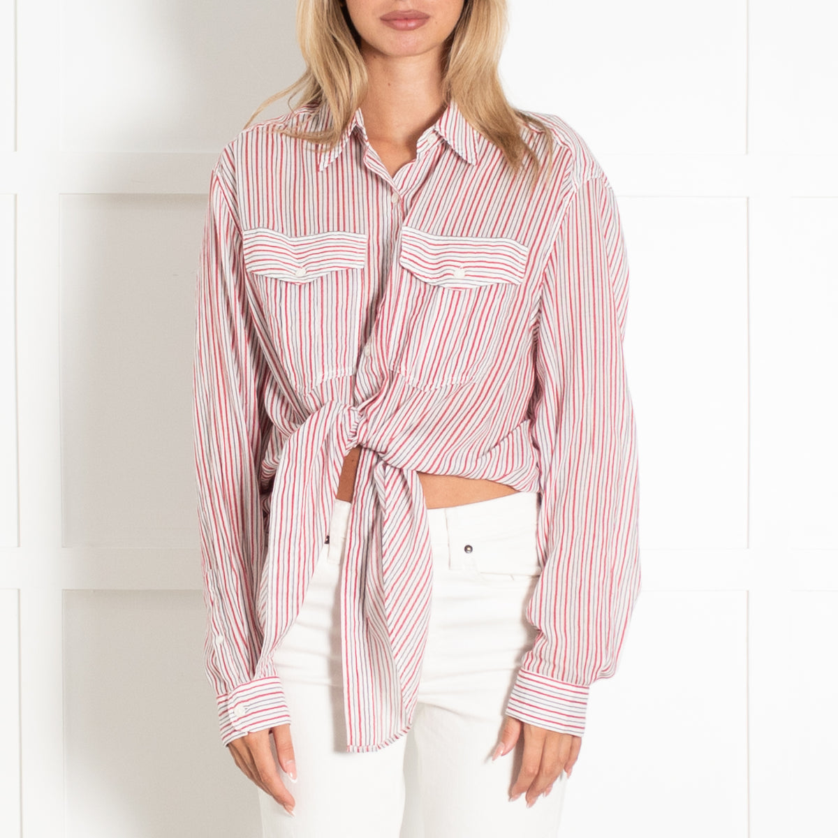 Isabel Marant Etoile White Red Blue Striped Cotton Shirt